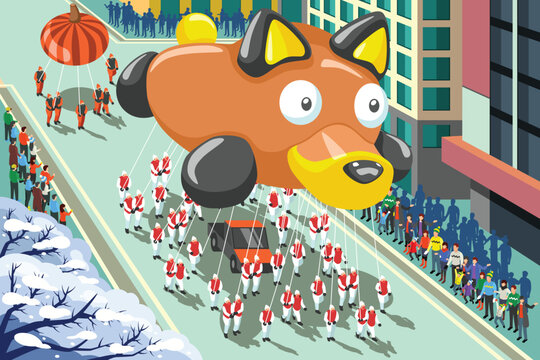 Holiday Parade Celebration in the City Vector Illustration