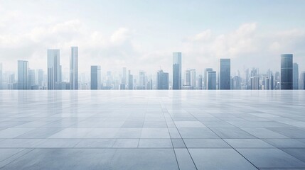 Empty square floor with modern city commercial buildings scenery. Panoramic view. generative ai