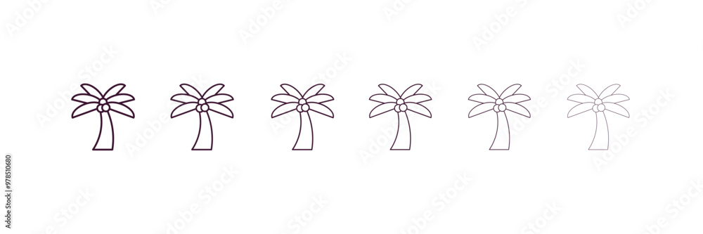 Poster coconut tree outline icon. linear vector from ecology concept. 6 different line style coconut tree i