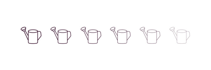 watering can outline icon. Linear vector from ecology concept. 6 different line style watering can icon included thin, light, regular, medium, bold, black