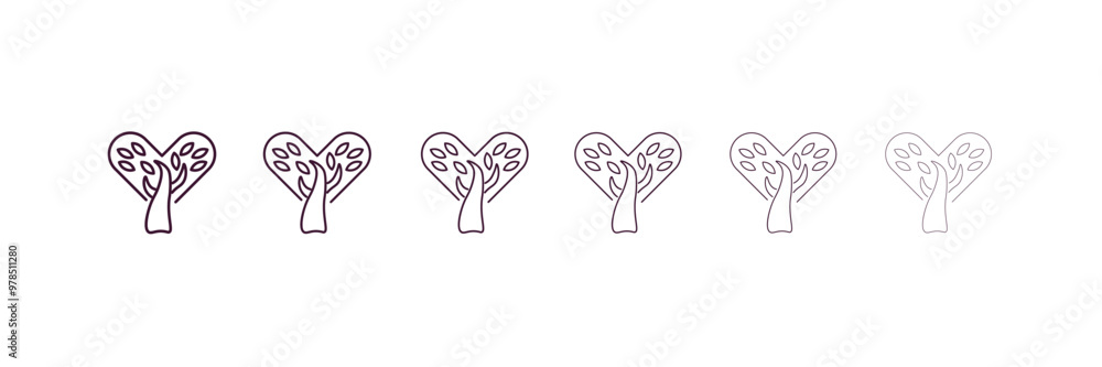 Poster tree with hearts outline icon. linear vector from ecology concept. 6 different line style tree with 