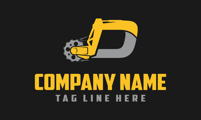 letter D excavator arm with saw logo design .