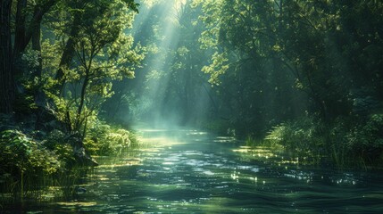 Sunlight Filtering Through a Lush Forest