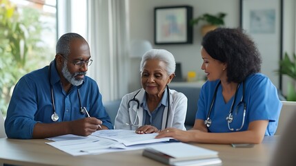 Fototapeta premium Medical Professionals Discussing Patient Case at Office Table