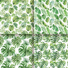 Tropical Leaves Watercolor Seamless Pattern Background