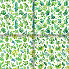 Watercolor Tropical Leaves Seamless Pattern  Jungle Foliage  Green Repeat Print