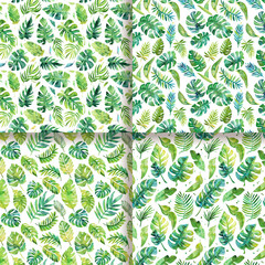 Watercolor Tropical Leaves Seamless Pattern Jungle Foliage Background