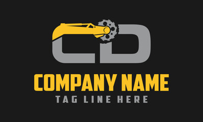 letter CD excavator arm with saw logo design .