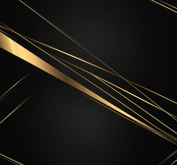 Abstract black background with gold stripes, modern texture, canvas. AI generation.