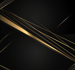 Abstract black background with gold stripes, modern texture, canvas. AI generation.