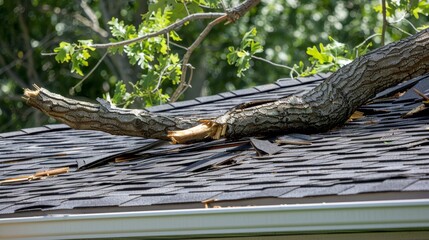 Fallen tree on damaged roof post storm  urgent repairs needed for structural safety