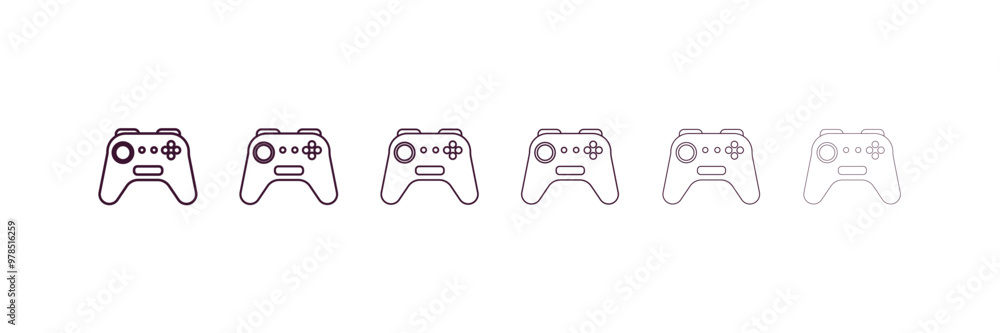 Poster gamepad outline icon. linear vector from entertainment concept. 6 different line style gamepad icon 