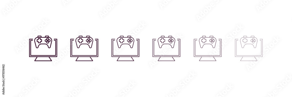 Poster pc game outline icon. linear vector from entertainment concept. 6 different line style pc game icon 