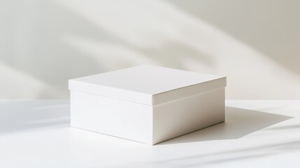 A simple, plain white box with a removable lid, set against a clean white background with soft shadows