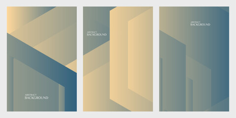 Fototapeta premium Three vertical panels with overlapping hexagon shapes in blue and beige gradients.