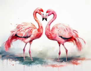 Minimalist illustration of two flamingos in a ballet-like pose