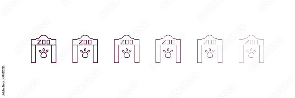 Poster zoo outline icon. linear vector from entertainment concept. 6 different line style zoo icon included