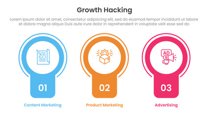 growth hacking infographic 3 point with badge circle banner shape for slide presentation