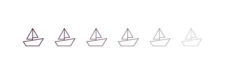 sailing boat outline icon. Linear vector from entertainment concept. 6 different line style sailing boat icon included thin, light, regular, medium, bold, black