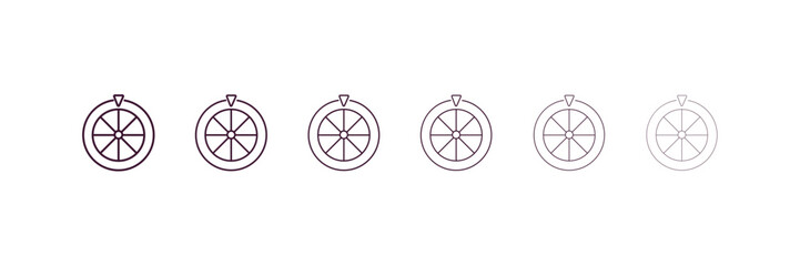 spinning wheel outline icon. Linear vector from entertainment concept. 6 different line style spinning wheel icon included thin, light, regular, medium, bold, black