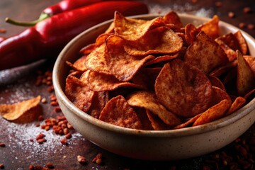 Bowl of crispy homemade vegetable chips with spices.