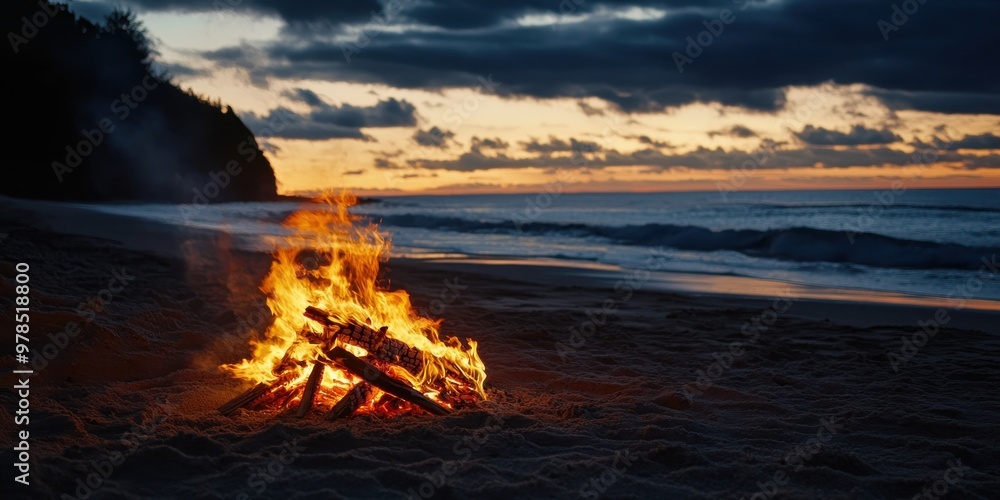 Canvas Prints a bonfire on the beach