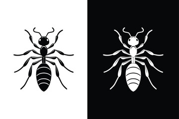 Black & White Ant Icon. Detailed Silhouette Vector Illustration