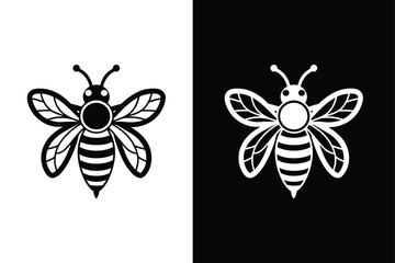 Bee icon symbol silhouette of a honey bee sign. Vector illustration. Simple black and white bee
