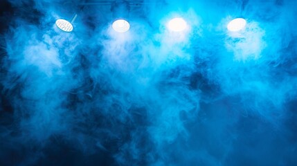 Vivid stadium arena illuminated by bright lights and swirling smoke, creating an electric atmosphere