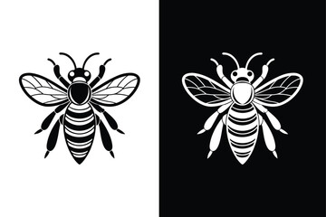 Bee icon symbol silhouette of a honey bee sign. Vector illustration black white