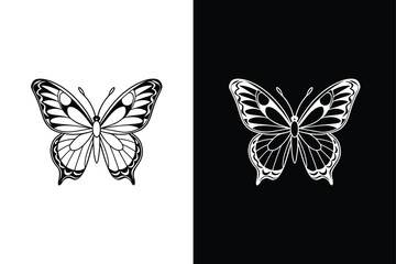 Butterfly icon vector. Thin line butterfly outline icon vector black white background
