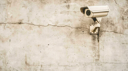 Outdoor camera hanging on the wall street. Control and protection of the territory, surveillance and security concept. Copy paste empty place for text