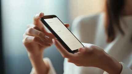 A close-up of a person holding a smartphone, showcasing modern technology and daily life activities in a stylish setting.