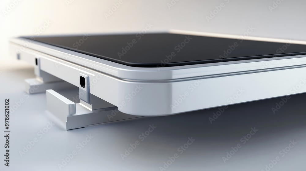 Poster a close-up view of a modern smartphone with a sleek design and minimalistic features on a soft gradi