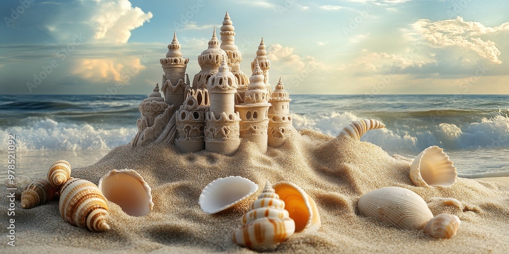 Wall mural a sandcastle with seashells