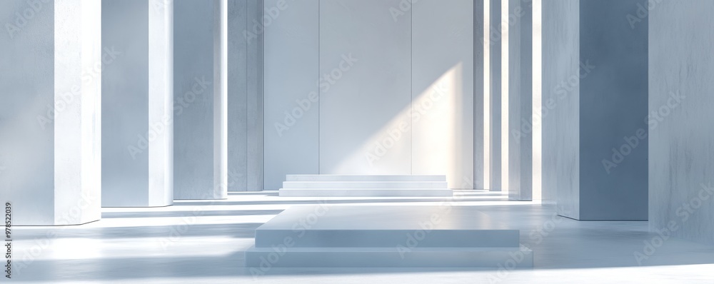 Poster a modern, minimalistic architectural scene featuring soft light and clean lines, perfect for backgro