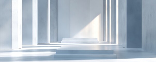 Obraz premium A modern, minimalistic architectural scene featuring soft light and clean lines, perfect for background or design projects.