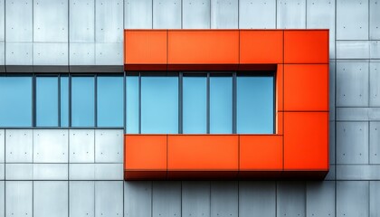 Orange Window and Panel on a Grey Building