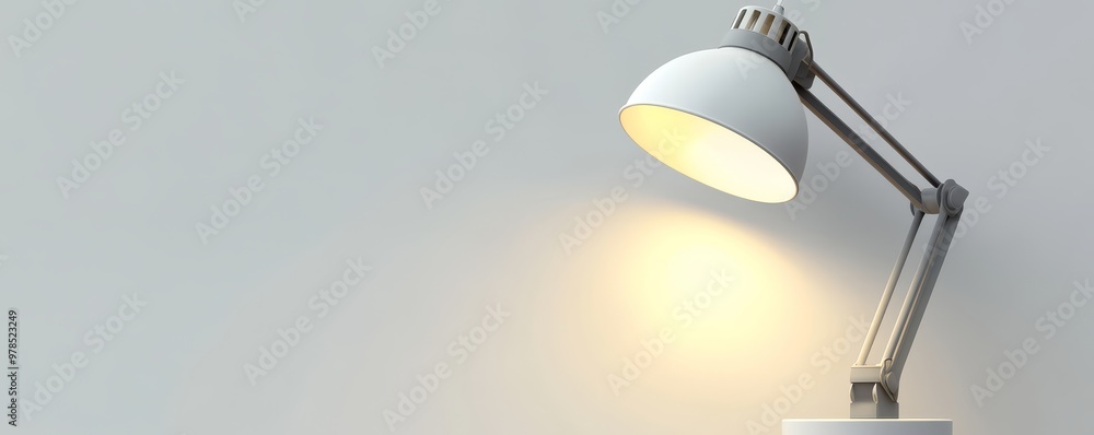 Poster a stylish desk lamp illuminating a workspace, creating a warm and inviting atmosphere for productivi