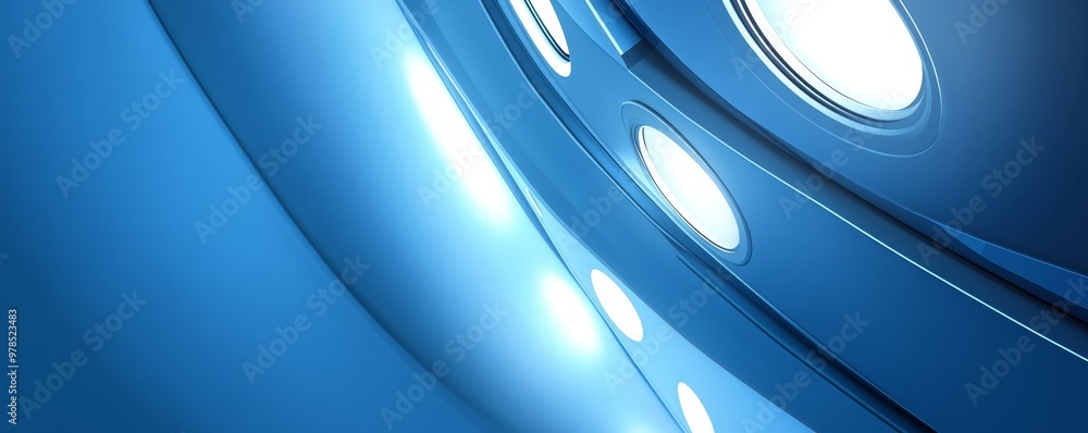 Poster a vibrant abstract design featuring smooth curves and bright lights in a calming blue color scheme, 