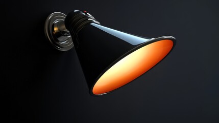 Fototapeta premium A stylish wall lamp with a black shade and warm orange light, perfect for adding ambiance to any modern interior space.