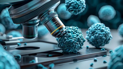 Precision diagnostics and treatment of cancer  microscope examining malignant cells in detail