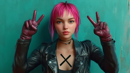 Obraz premium Stylish woman with bright hair on color background