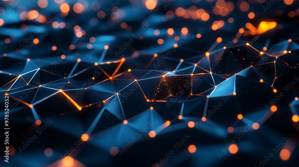 Poster abstract geometric composition featuring glowing nodes and lines on a dark background, symbolizing d