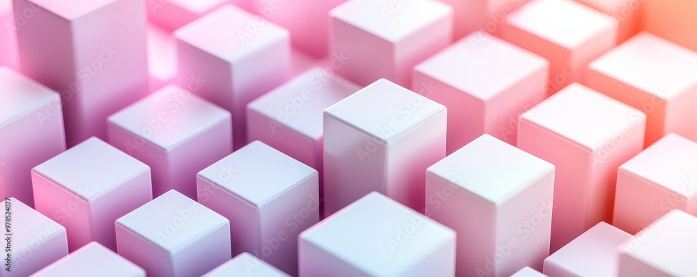 Aufkleber abstract geometric pattern featuring white cubes with a soft pink gradient, creating a modern and mi