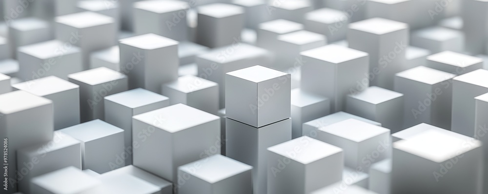 Poster abstract image of uniform white cubes forming a diverse three-dimensional texture, ideal for backgro