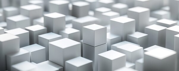 Obraz premium Abstract image of uniform white cubes forming a diverse three-dimensional texture, ideal for backgrounds and design work.