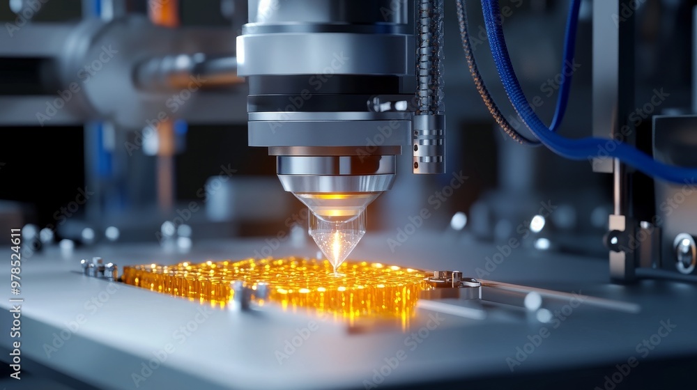 Aufkleber close-up of a modern 3d printer nozzle creating intricate patterns with glowing resin technology in 