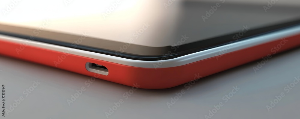 Poster close-up view of a sleek mobile device edge showcasing its vibrant color and modern design.