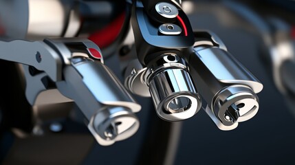 Close-up view of metallic connectors showcasing sleek design and intricate details, perfect for technology and engineering themes.